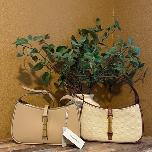 Charles & Keith Handbags - Cesia Canvas & Taupe Metallic Accent Shoulder Bag